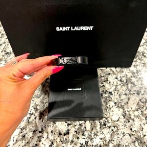 Black leather YSL bracelet
